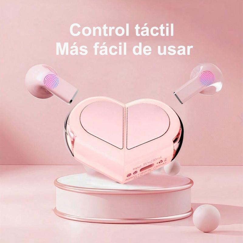 Auriculares Bluetooth Inalámbricos Rosa con Estuche Corazón 2025