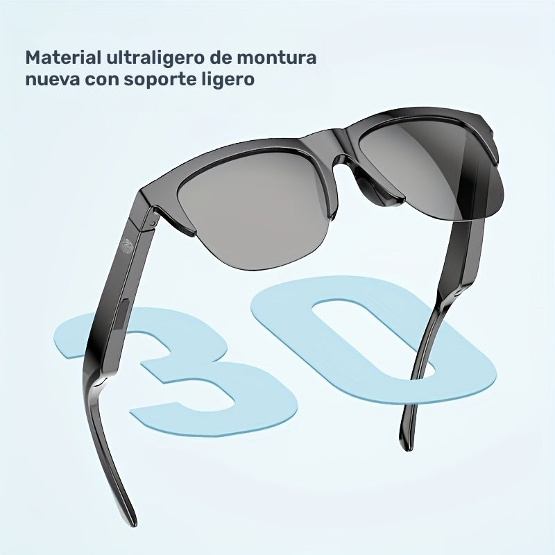 Lentes inteligentes inalámbricos con audífonos incorporados, micrófono integrado, control táctil, audio estéreo, batería recargable, auriculares inalámbricos