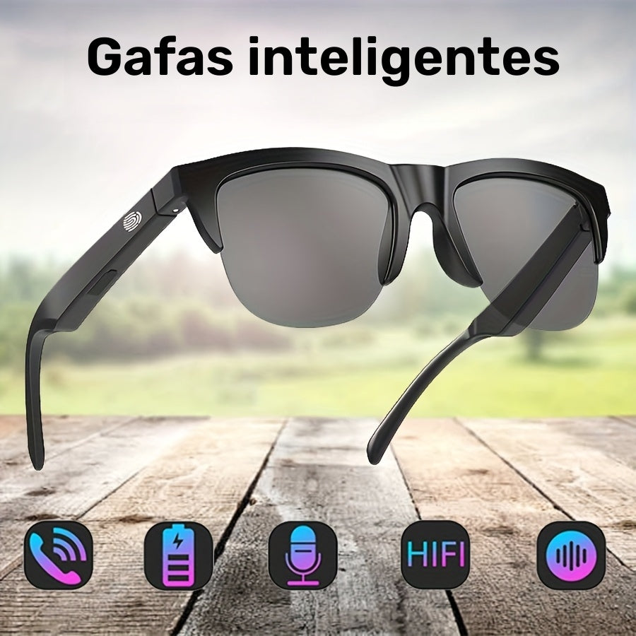 Lentes inteligentes inalámbricos con audífonos incorporados, micrófono integrado, control táctil, audio estéreo, batería recargable, auriculares inalámbricos