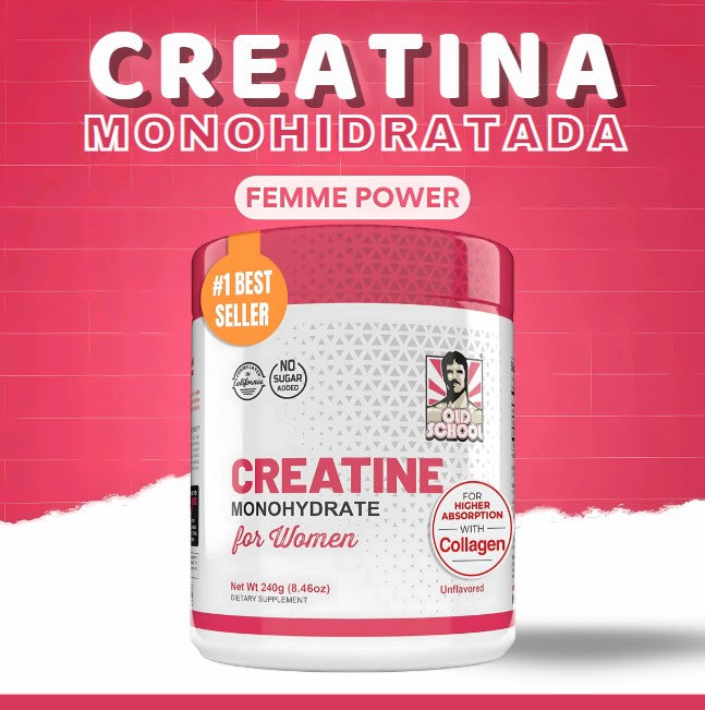OLD SCHOOL®️ CREATINA MONOHIDRATADA CON COLAGENO PARA MUJERES