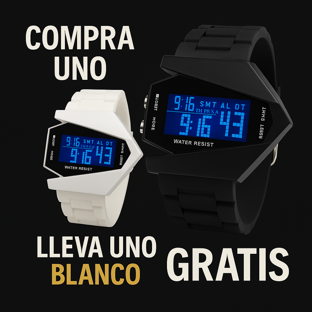 Reloj Digital Elegante – Negro con Blanco de regalo