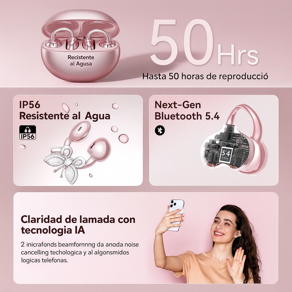 Auriculares Kinglucky con Clip de Mariposa – Estilo Inalámbrico 50H 2025