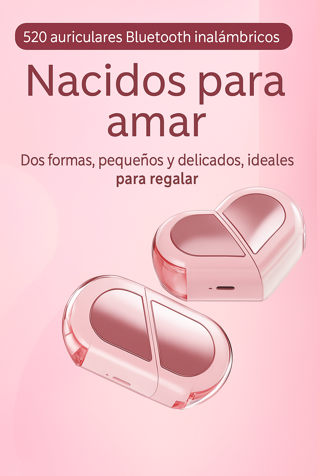 Auriculares Bluetooth Inalámbricos Rosa con Estuche Corazón 2025