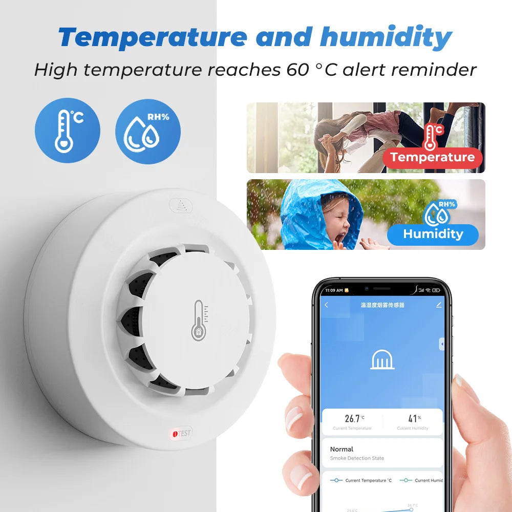 Detector de humo y temperatura WiFi Tuya