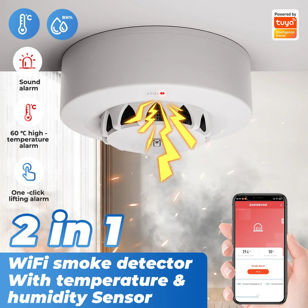 Detector de humo y temperatura WiFi Tuya